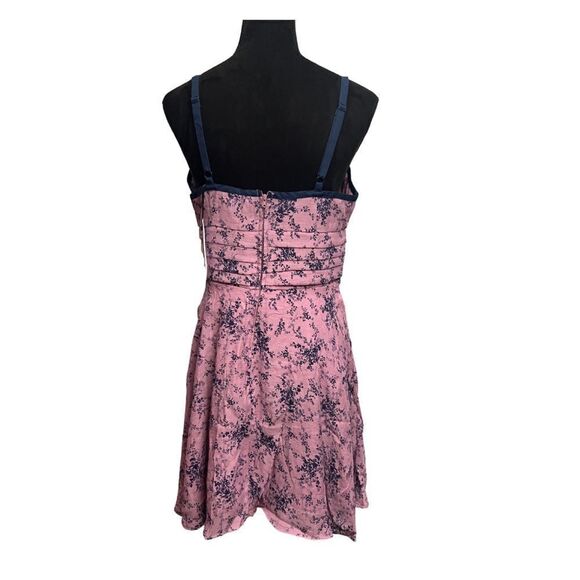 Unique Vintage Purple Navy Floral Print Flare Dress - Picture 3 of 11